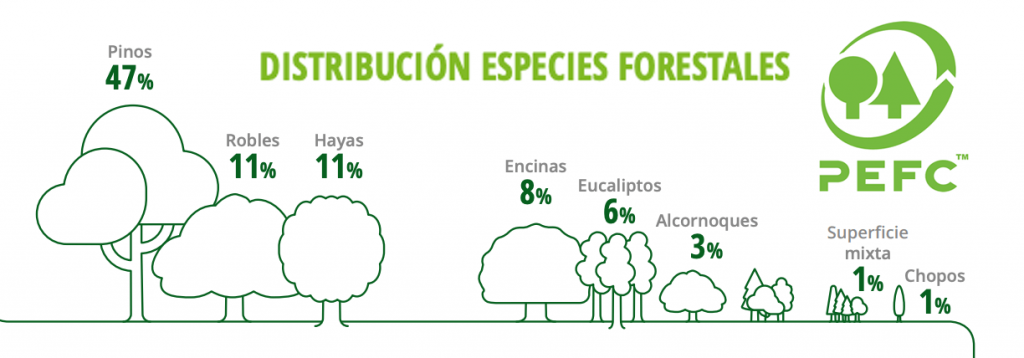 distribución especies forestales certificación PEFC